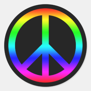 Rainbow Gradient Peace Symbol Sign On Black Classic Round Sticker