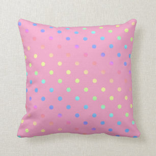 Rainbow Gradient Polka Dots on Pink Cushion