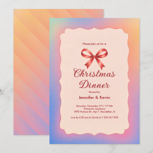 Rainbow Gradient Red Bow Christmas Dinner Holiday Card