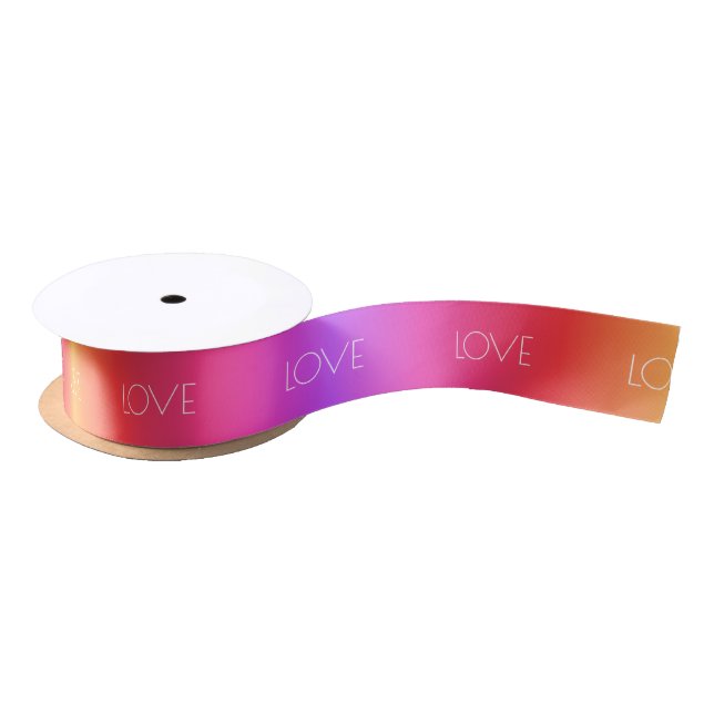 Rainbow Gradient Ribbon Love Custom Text Narrow Satin Ribbon (Spool)