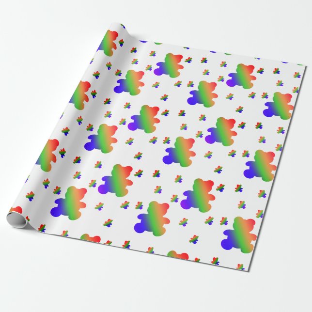 Rainbow Gradient Teddy Bear Pattern Wrapping Paper (Unrolled)