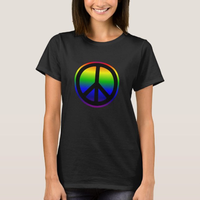 Rainbow Gradient with Black Peace Symbol T-Shirt (Front)