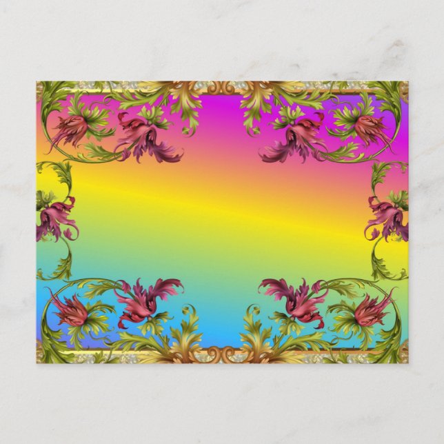 Rainbow gradient with purple flower fleur di lies postcard (Front)