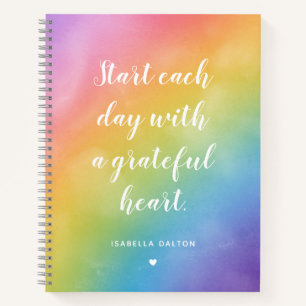 Rainbow Grateful Heart Quote Spiral Custom Notebook