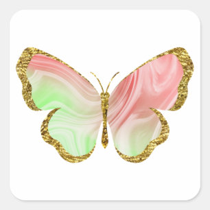 Rainbow green  red with Gold Glitter Butterfly  Square Sticker
