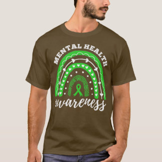 Rainbow Green Ribbon Mental Health Awareness6108  T-Shirt