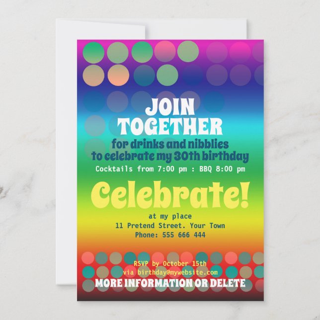 Rainbow Groovy Birthday Party  Invitation (Back)