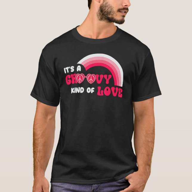 Rainbow Groovy Kind Love Happy Pink Valentine's Da T-Shirt (Front)