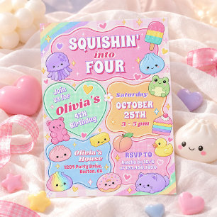 Rainbow Groovy Squishy Girl 4th Birthday Invitation