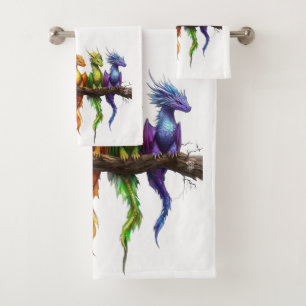Rainbow Group of Baby Dragons Bath Towel Set