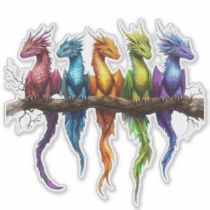 Rainbow Group of Baby Dragons on Black