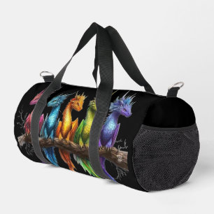 Rainbow Group of Baby Dragons on Black Duffle Bag