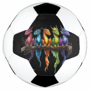 Rainbow Group of Baby Dragons on Black Football