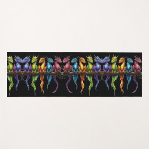 Rainbow Group of Baby Dragons on Black Yoga Mat
