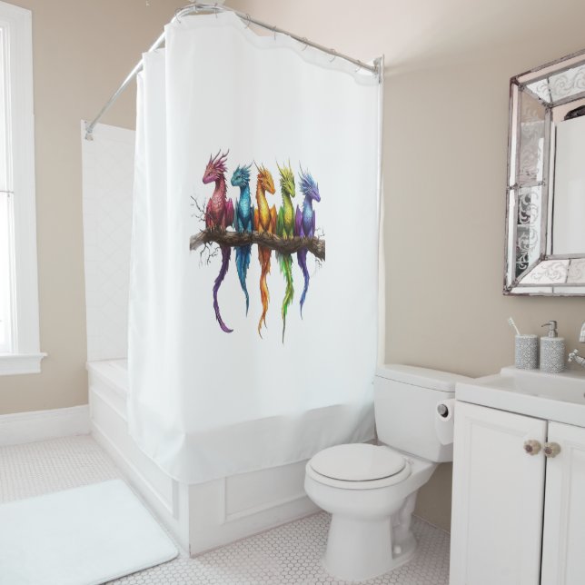 Rainbow Group of Baby Dragons   Shower Curtain (In Situ)