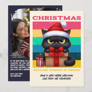 Rainbow Grunge Funny Cat Retro Christmas Photo Holiday Card