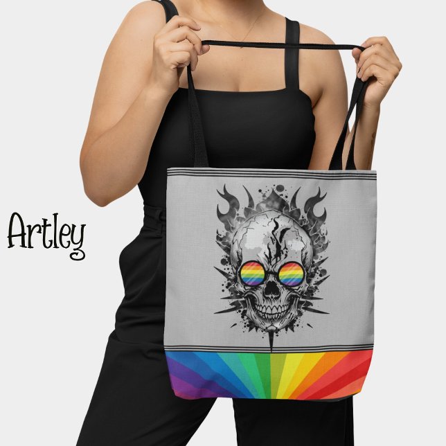 Rainbow Grunge Skull Grey Sunglasses Gay Pride  Tote Bag (Creator Uploaded)