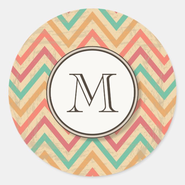 Rainbow Grunge Zigzag Chevron Stripes Classic Round Sticker (Front)