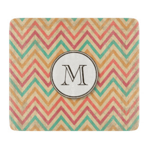 Rainbow Grunge Zigzag Chevron Stripes Cutting Board