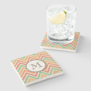 Rainbow Grunge Zigzag Chevron Stripes Stone Coaster
