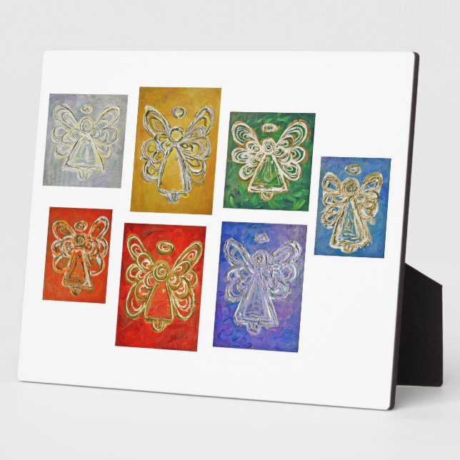 Rainbow Guardian Angels Painting Art Plaque (Side)