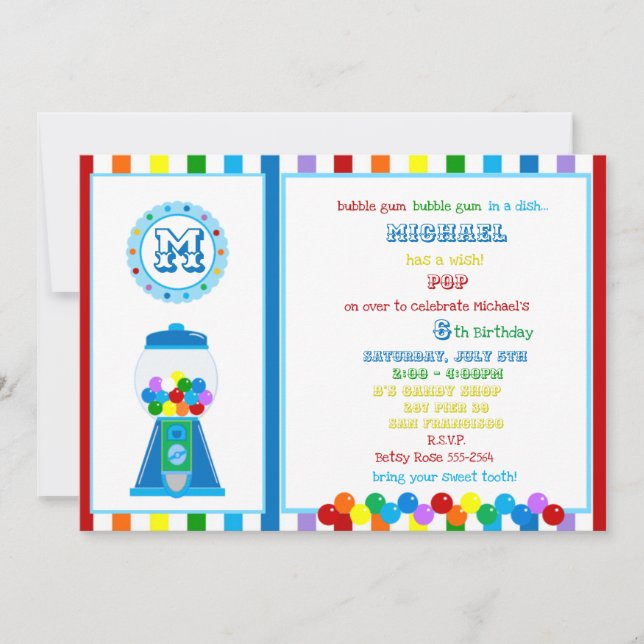 Rainbow Gumball party invitation (Front)