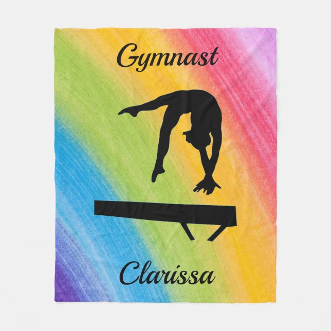 Rainbow Gymnastics Beam Personalised  Fleece Blanket (Front)