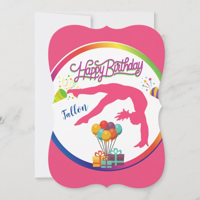 Rainbow Gymnastics Happy Birthday Blank Back Invitation (Front)