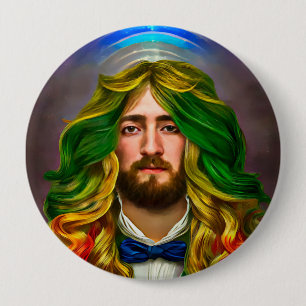 Rainbow Hair Man Of Love Fantasy surreal LGBTQ Art 10 Cm Round Badge