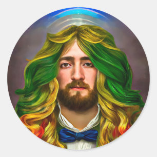 Rainbow Hair Man Of Love Fantasy surreal LGBTQ Art Classic Round Sticker