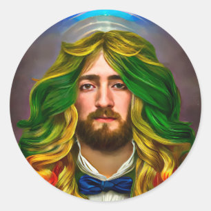 Rainbow Hair Man Of Love Fantasy surreal LGBTQ Art Classic Round Sticker