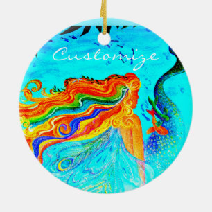 rainbow hair mermaid ornament