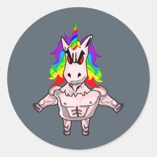Rainbow Hair Muscular Unicorn Body Building Classic Round Sticker
