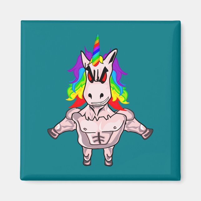 Rainbow Hair Muscular Unicorn Body Building Magnet (Front)