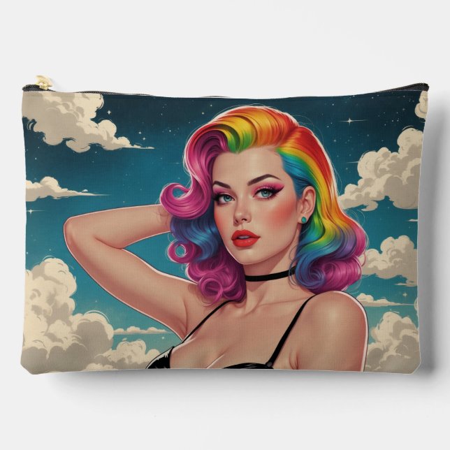Rainbow Hair Pin-Up Cloud Background  Accessory Pouch (Front)