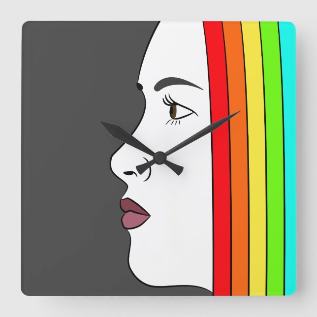 Rainbow Hair Square Wall Clock (Front)