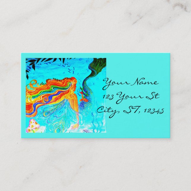 Rainbow-haired mermaid business card (Front)