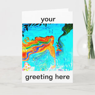 rainbow-haired mermaid greeting card