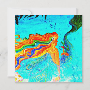 rainbow haired mermaid invitation