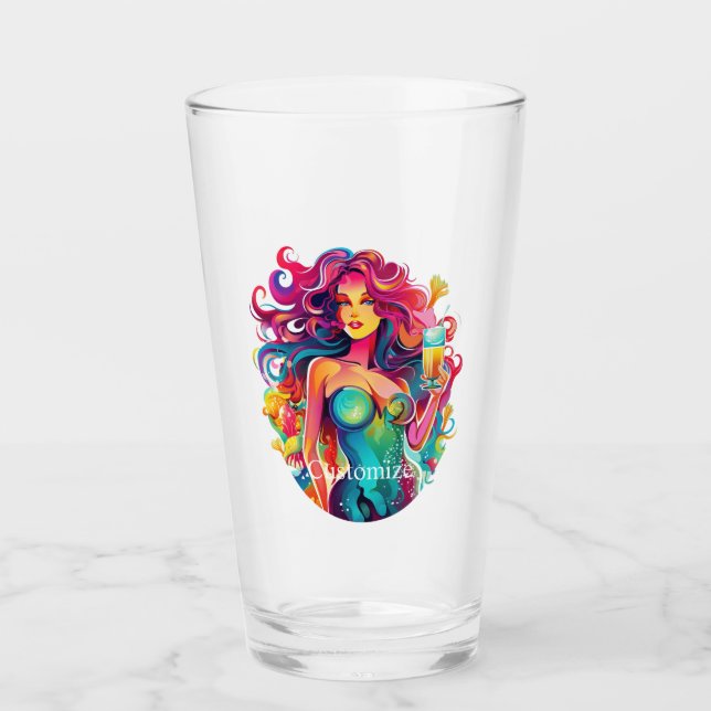 Rainbow-haired Mermaid With Cocktail  Glass (Front)