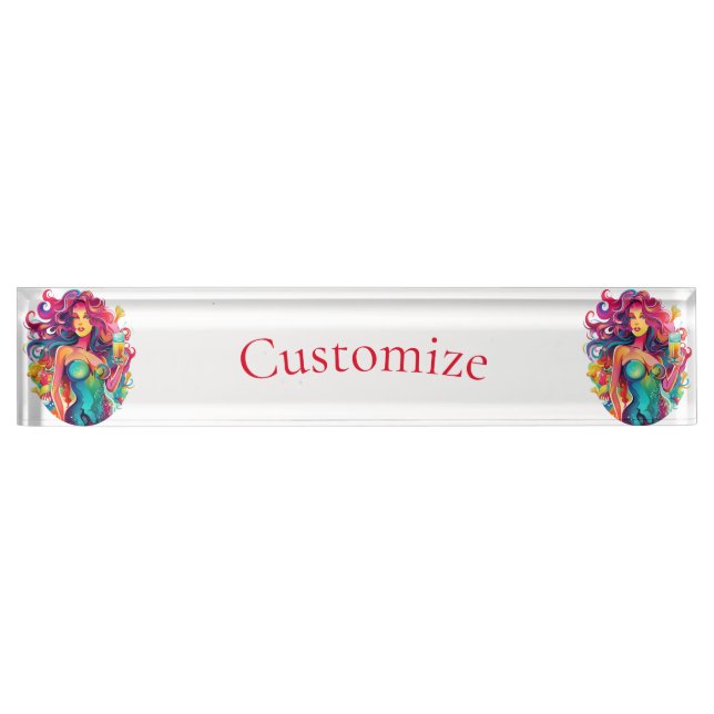 Rainbow-haired Mermaid With Cocktail  Nameplate (Front)