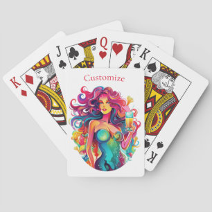 Rainbow-haired Mermaid With Cocktail  Playing Cards