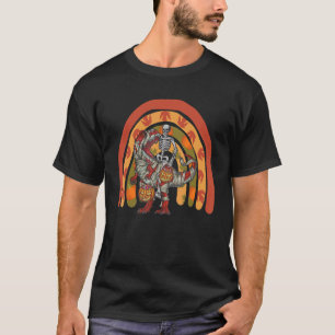 Rainbow Halloween Skeleton Riding Mummy Dinosaur r T-Shirt