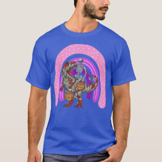 Rainbow Halloween Skeleton Riding Mummy Dinosaur T T-Shirt