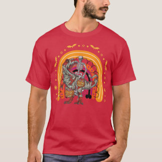 Rainbow Halloween Skeleton Riding Mummy Dinosaur T T-Shirt