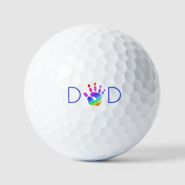 Rainbow Hand DAD Colourful Sports Kids Keepsake Golf Balls (Front)