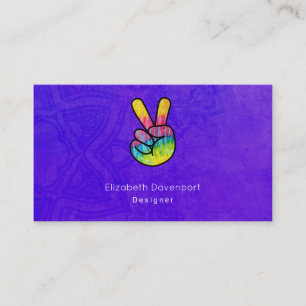 Rainbow Hand Peace Sign Acid Purple Background Business Card