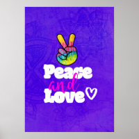 Rainbow Hand Peace Sign Peace and Love Typography