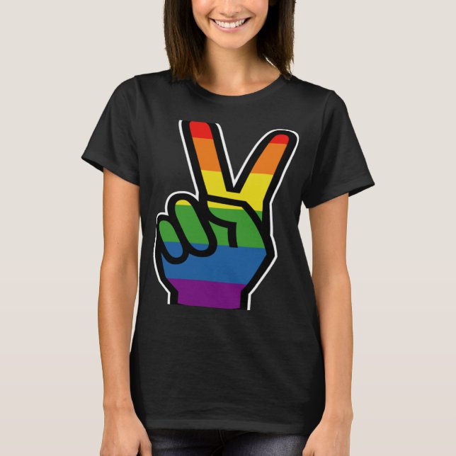 Rainbow Hand Peace Sign Pride T-Shirt (Front)
