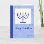 Rainbow Hanukkah Holiday Card<br><div class="desc">Rainbow candles burning in a menorah - 'Shalom' means 'peace' in the background with a blue border with a textured effect.</div>